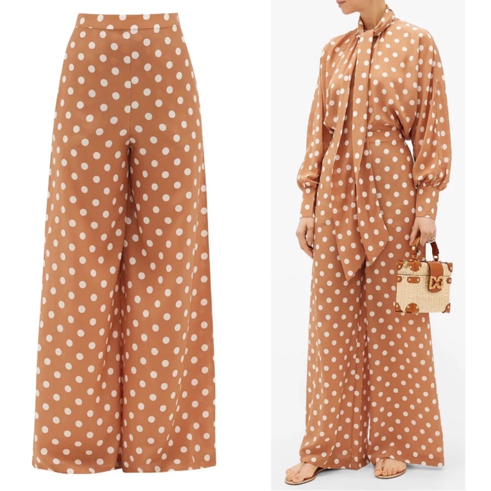 Zimmermann Polkadot Silk Charmeuse Wide Leg Trousers Size 4